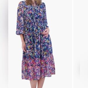 Eliza J Floral Tiered Ruffle Dress Navy Multi colors Women Size 6 New with Tags